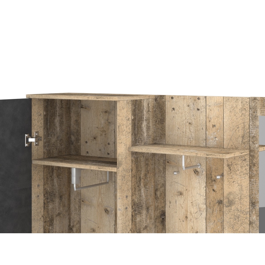 NOLAN Entryway Wall Unit with Mirror, Brown/Graphite Finish