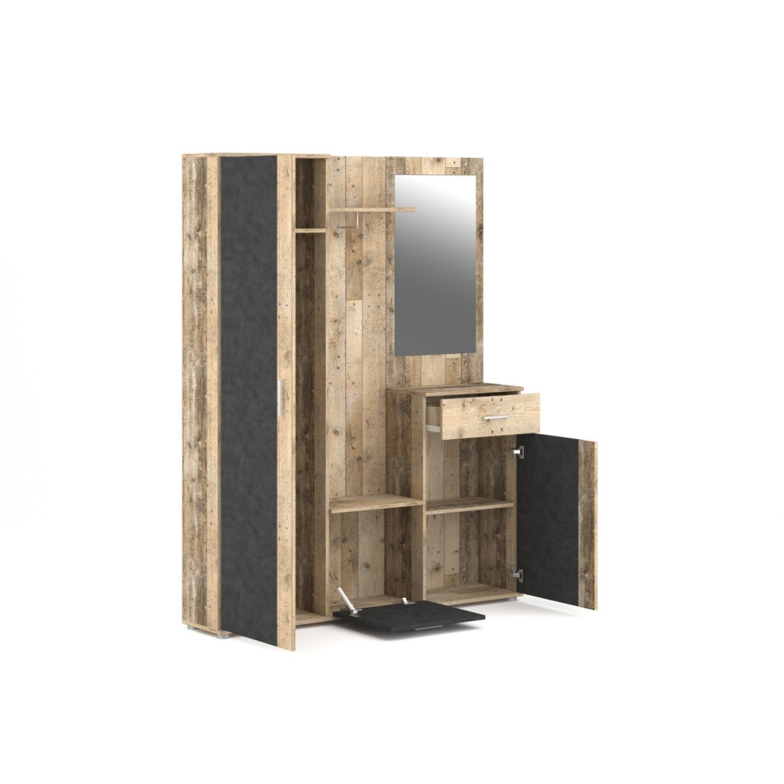 NOLAN Entryway Wall Unit with Mirror, Brown/Graphite Finish