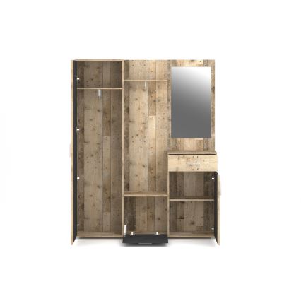 NOLAN Entryway Wall Unit with Mirror, Brown/Graphite Finish
