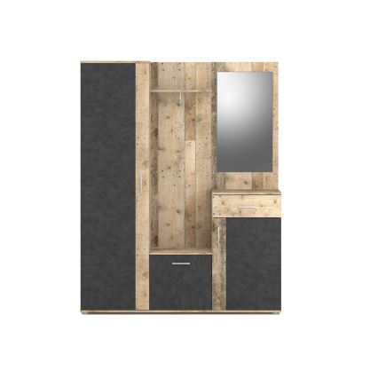 NOLAN Entryway Wall Unit with Mirror, Brown/Graphite Finish