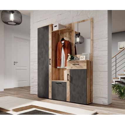 NOLAN Entryway Wall Unit with Mirror, Brown/Graphite Finish