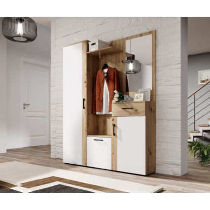 NOLAN Hallway Wall Unit with Mirror, Artisan Oak/White