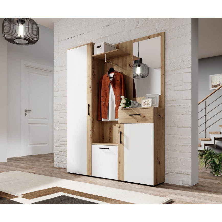 NOLAN Hallway Wall Unit with Mirror, Artisan Oak/White