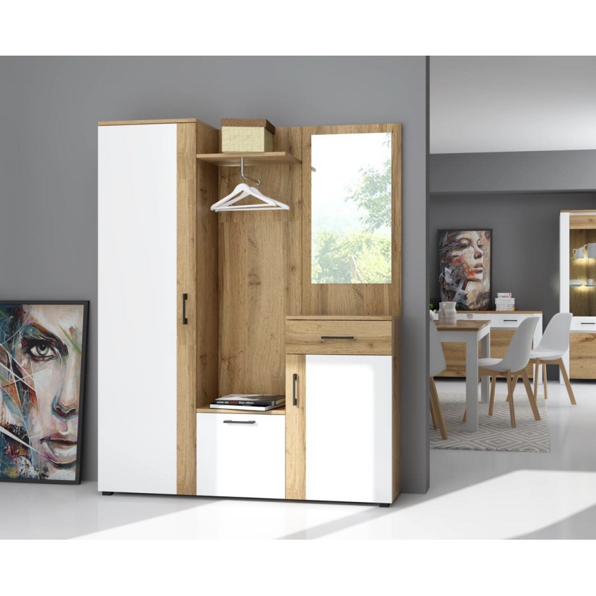 NOLAN Hallway Wall Unit with Mirror, Artisan Oak/White