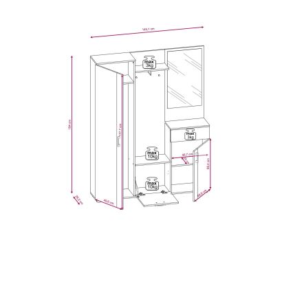 NOLAN Hallway Wall Unit with Mirror, Artisan Oak/White