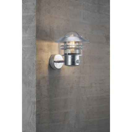 Nordlux - Outdoor wall light with a sensor BLOKHUS 1xE27/60W/230V IP54 silver