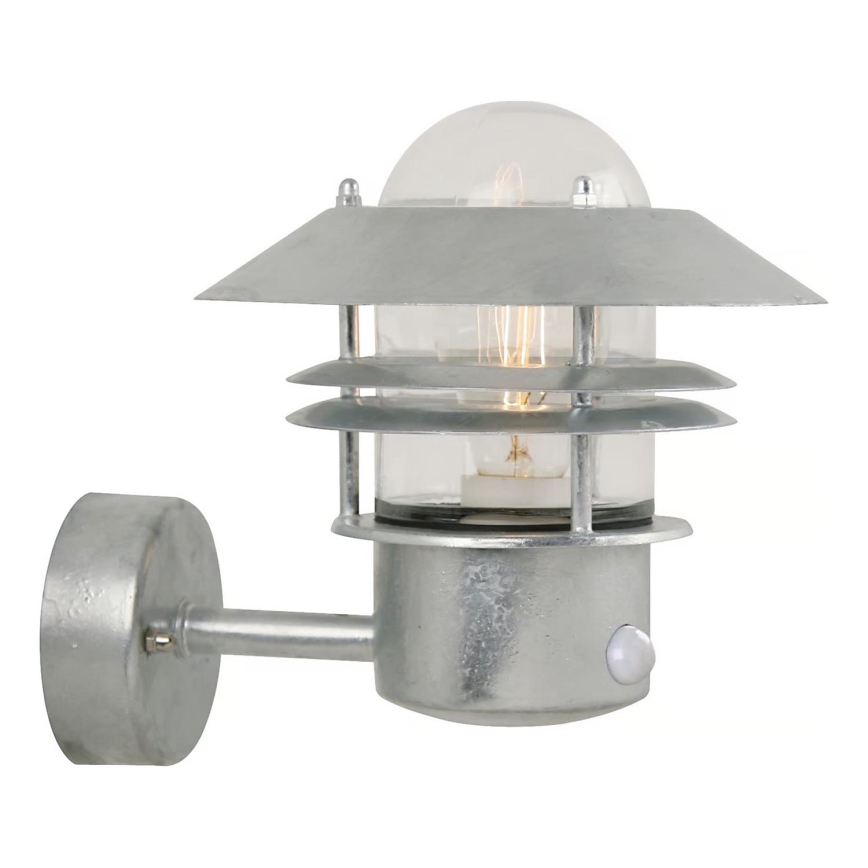 Nordlux - Outdoor wall light with a sensor BLOKHUS 1xE27/60W/230V IP54 silver