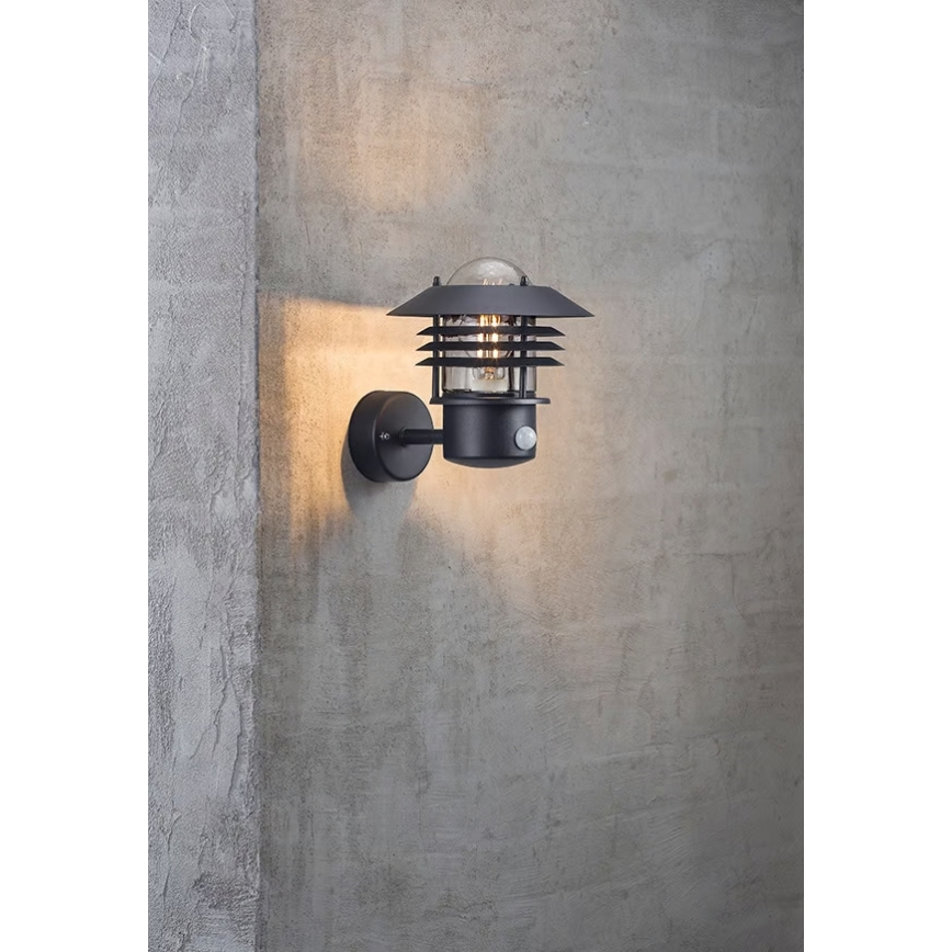 Nordlux - Outdoor wall light with sensor VEJERS 1xE27/60W/230V IP54 black