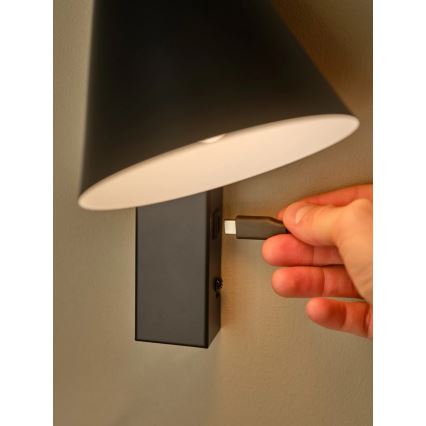 Nordlux - Wall light with USB WILMER 1xE14/40W/230V black