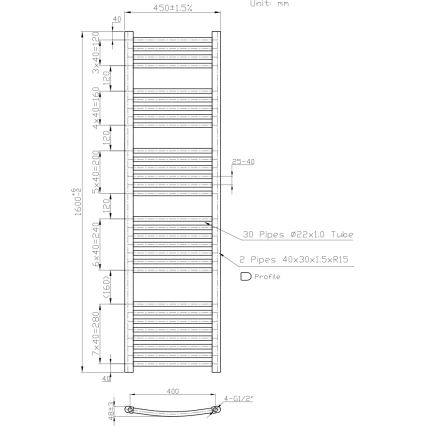 Novaservis - 648W/230V Bathroom Ladder Radiator 160x45 cm Rounded White