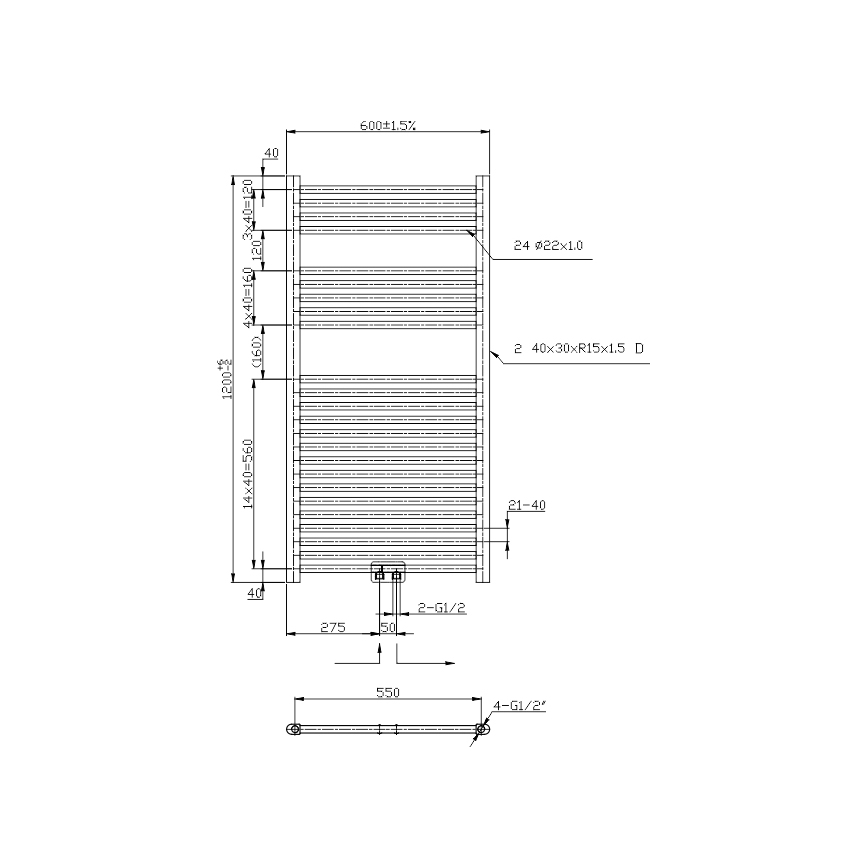 Novaservis — Bathroom Ladder Heated Towel Rail, 423 W/230 V, 120 x 60 cm, Polished Chrome, Straight