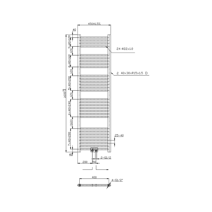 Novaservis - Bathroom ladder-style heated towel rail 423W/230V 160x45 cm, Glossy Chrome, Straight