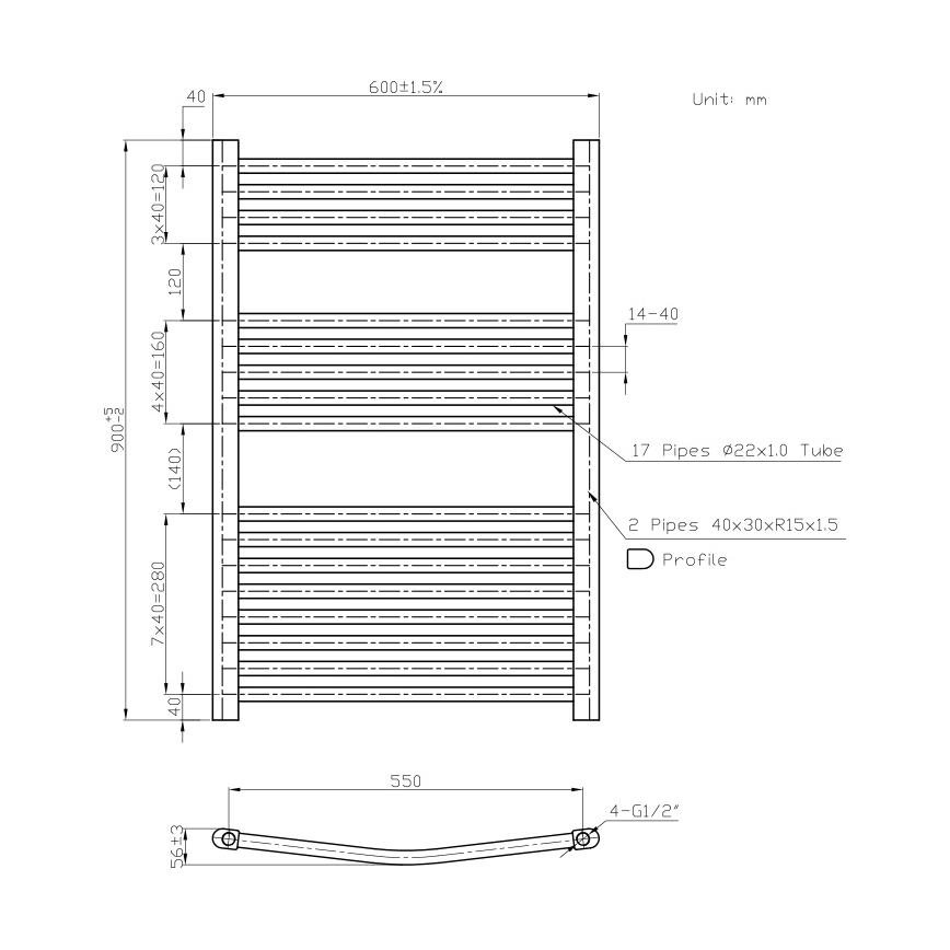 Novaservis - Bathroom ladder towel radiator 478W/230V 90x60 cm white rounded