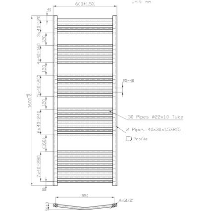 Novaservis - Bathroom Ladder Towel Radiator 836W/230V 160x60 cm White, Rounded