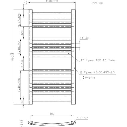 Novaservis - Ladder-style heated towel rail 365W/230V 90x45 cm, white, rounded
