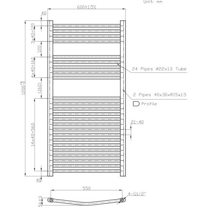 Novaservis - Rounded White Bathroom Heated Towel Rail 644W/230V 120x60 cm