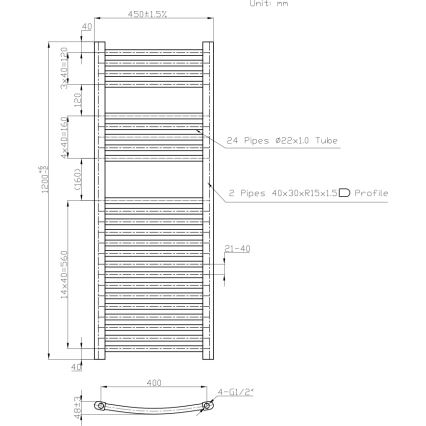 Novaservis - Rounded white ladder-style bathroom towel radiator 490W/230V 120x45 cm
