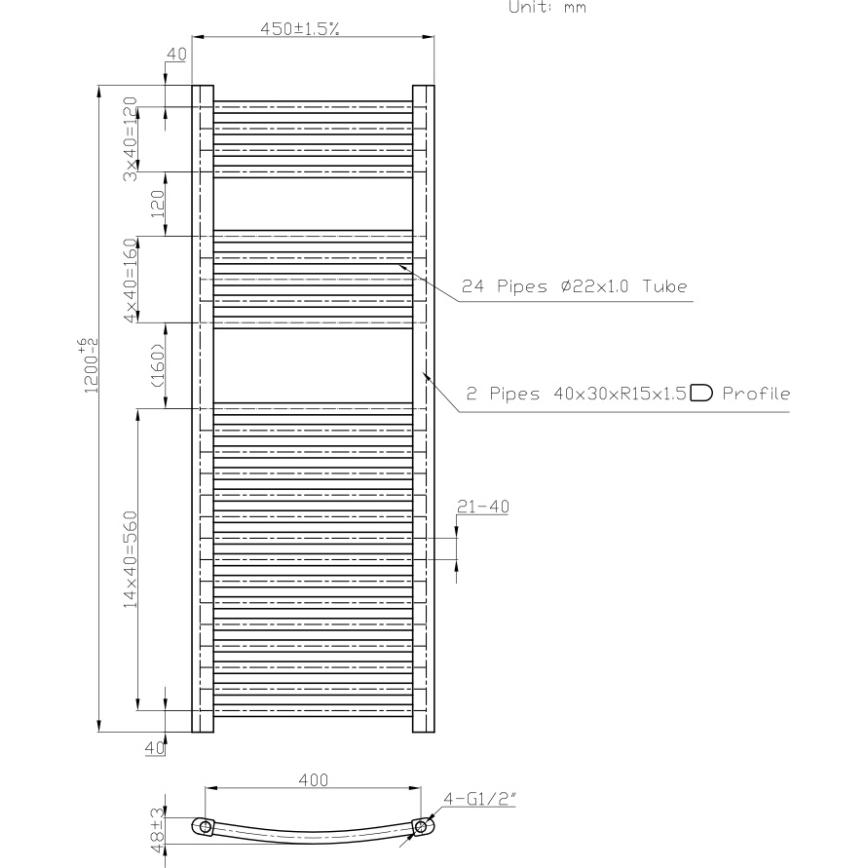 Novaservis - Rounded white ladder-style bathroom towel radiator 490W/230V 120x45 cm