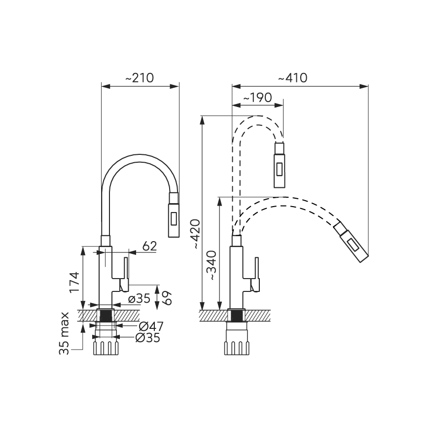 Novaservis - Sink tap with flexible arm shiny chrome/beige
