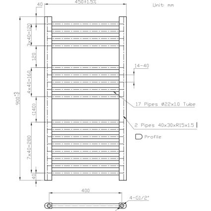 Novaservis - Straight bathroom ladder towel radiator 365W/230V 90x45 cm white
