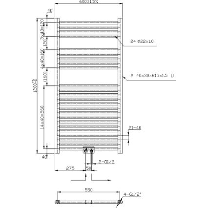 Novaservis - Straight black bathroom ladder radiator 644W/230V 120x60 cm