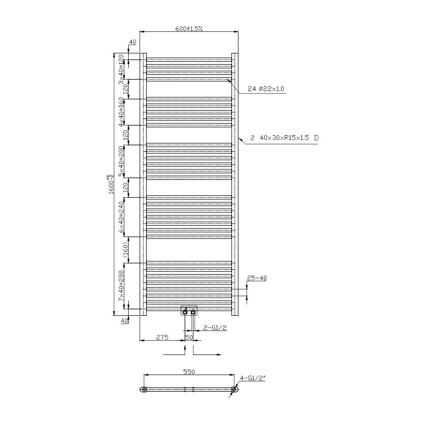 Novaservis - Straight Black Bathroom Towel Radiator 836W/230V 160x60 cm