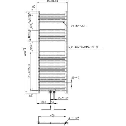 Novaservis - Straight black ladder-style heated towel radiator 490W/230V 120x45 cm
