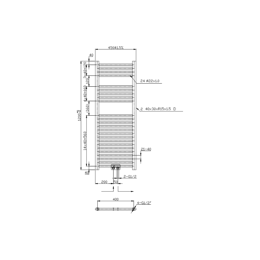Novaservis - Straight black ladder-style heated towel radiator 490W/230V 120x45 cm