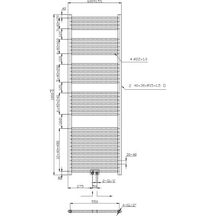 Novaservis - Bathroom heated towel rail, 630 W / 230 V, 180 x 60 cm, polished chrome, straight