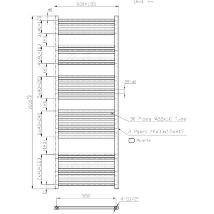 Novaservis - Straight white bathroom ladder radiator, 836 W / 230 V, 160 x 60 cm