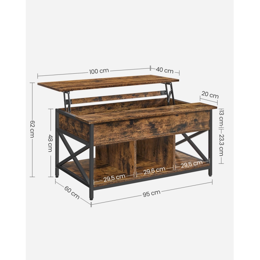 NYRO Lift-Top Coffee Table, Brown/Black