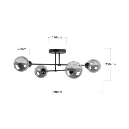OBSIDIAN Flush-Mount Chandelier 4xG9/10W/230V Black/Smoked Gray