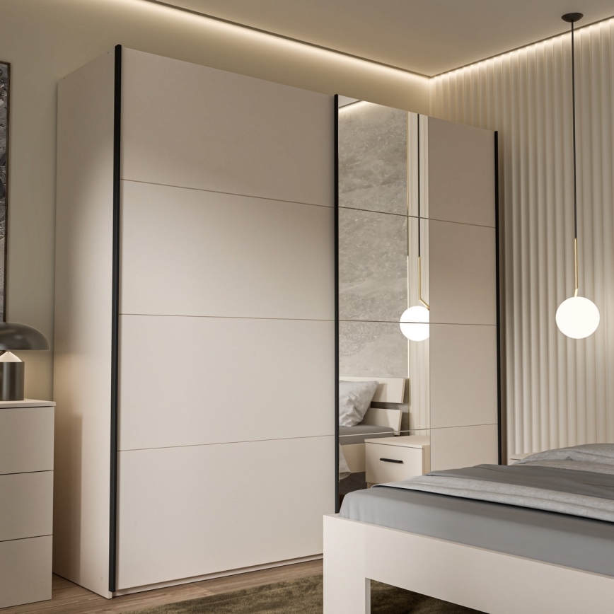 ODEN Wardrobe with Mirror 220 x 210 cm, Beige