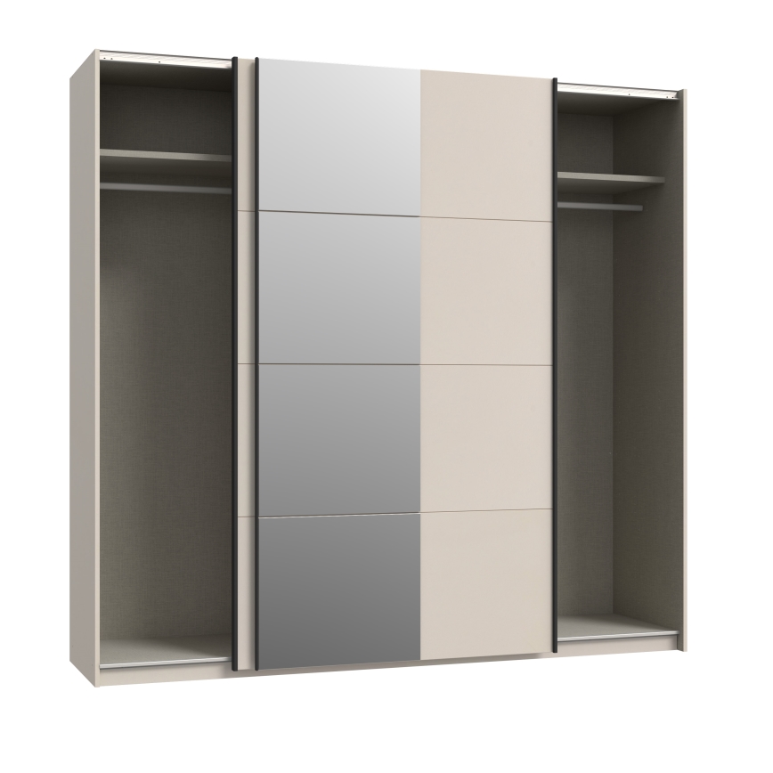 ODEN Wardrobe with Mirror 220 x 210 cm, Beige