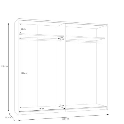 ODEN Wardrobe with Mirror 220 x 210 cm, Beige