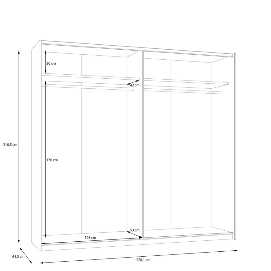 ODEN Wardrobe with Mirror 220 x 210 cm, Beige
