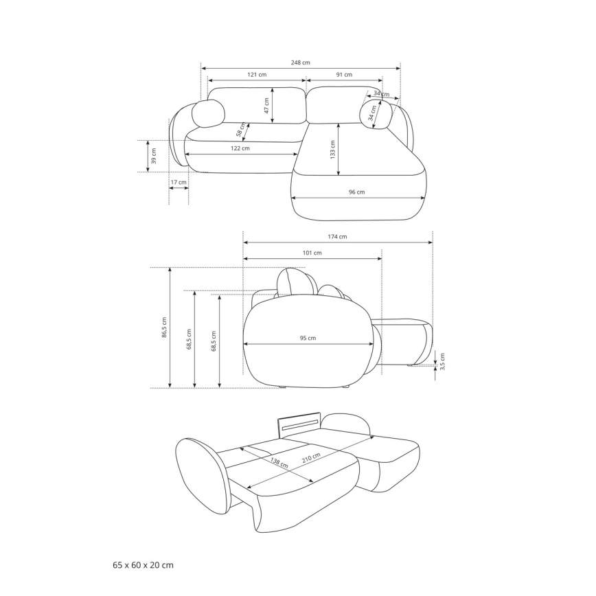 OLBIA Left-Facing L-Shaped Corner Sofa Bed with Storage, Beige