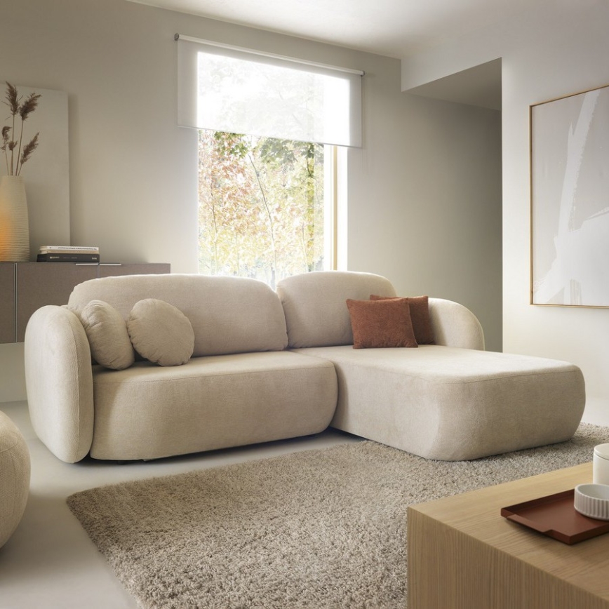 OLBIA Right-hand L-shaped Corner Sofa Bed with Storage, Beige