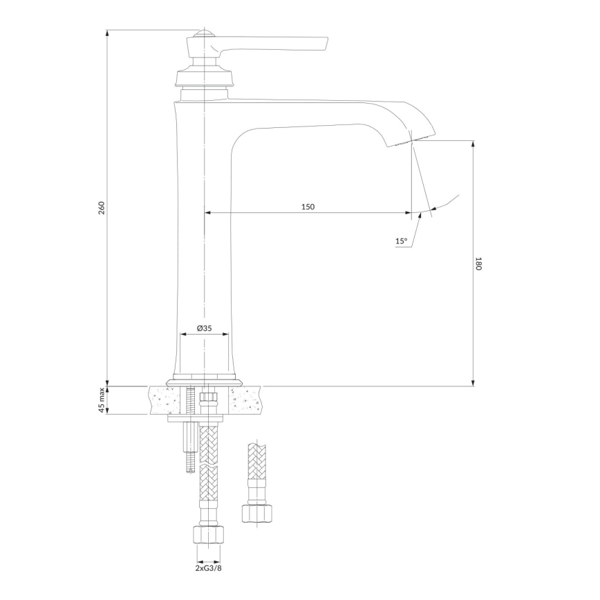 OMNIRES AM5212CR - Basin tap ARMANCE 26 cm shiny chrome