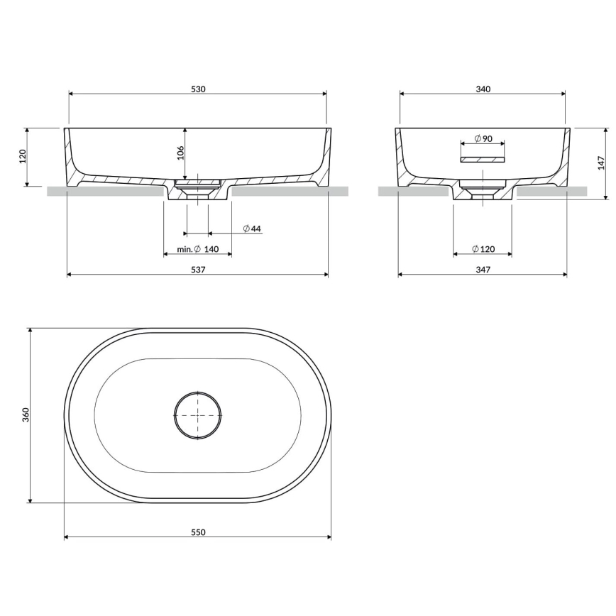 OMNIRES OVOUNAG - Countertop basin OVO 55x36 cm dolomite/matte ash grey