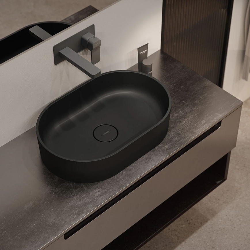 OMNIRES OVOUNBLV - Countertop basin OVO 55x36 cm dolomite/matte black lava