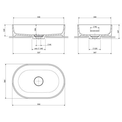 OMNIRES OVOUNBM - OVO Countertop Basin 55 x 36 cm, Dolomite/Matte White