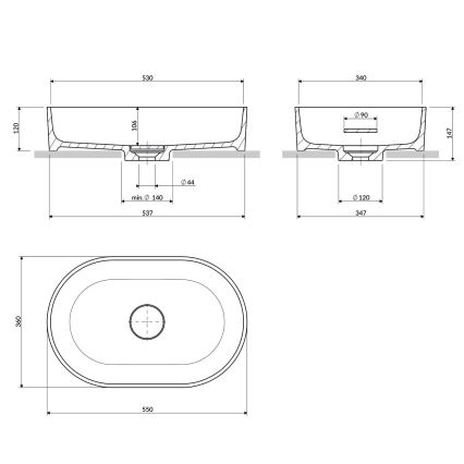 OMNIRES OVOUNBP - OVO countertop basin 55x36 cm dolomite/glossy white