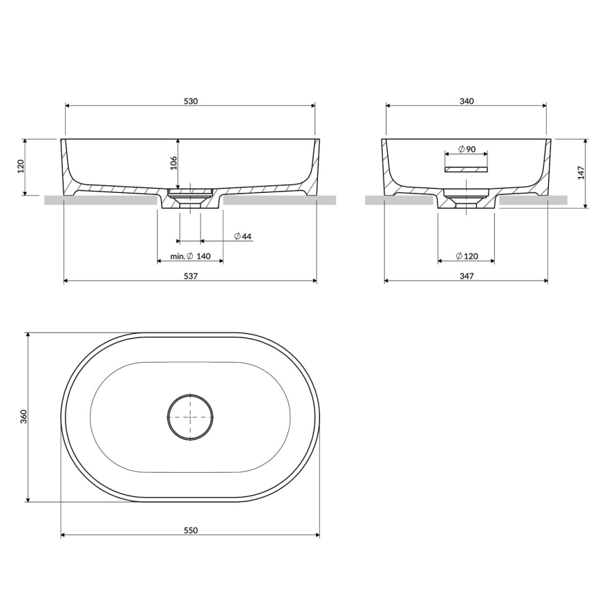 OMNIRES OVOUNBP - OVO countertop basin 55x36 cm dolomite/glossy white