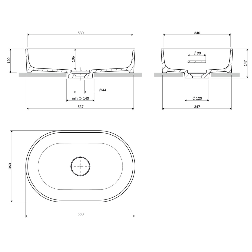 OMNIRES OVOUNMB - Countertop basin OVO 55x36 cm dolomite/matte midnight blue