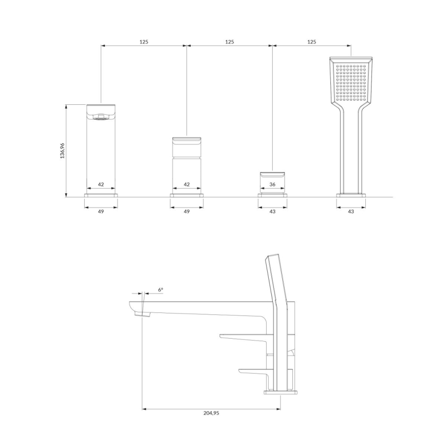 OMNIRES PM7432BL - Bath tap 4-hole PARMA matte black
