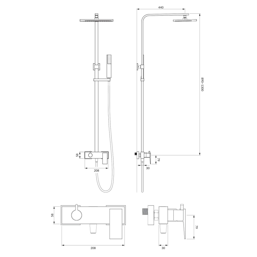 OMNIRES PM7444CR - Shower set with tap PARMA shiny chrome