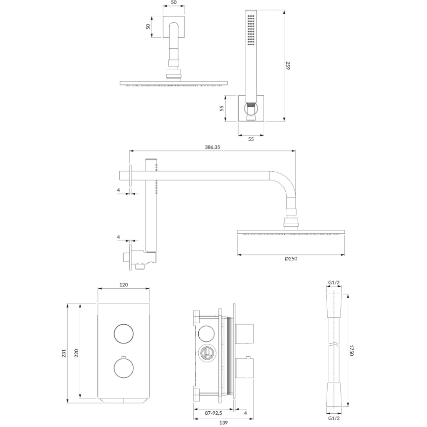 OMNIRES SYSCT11CR - Shower set with thermostatic concealed tap CONTOUR shiny chrome