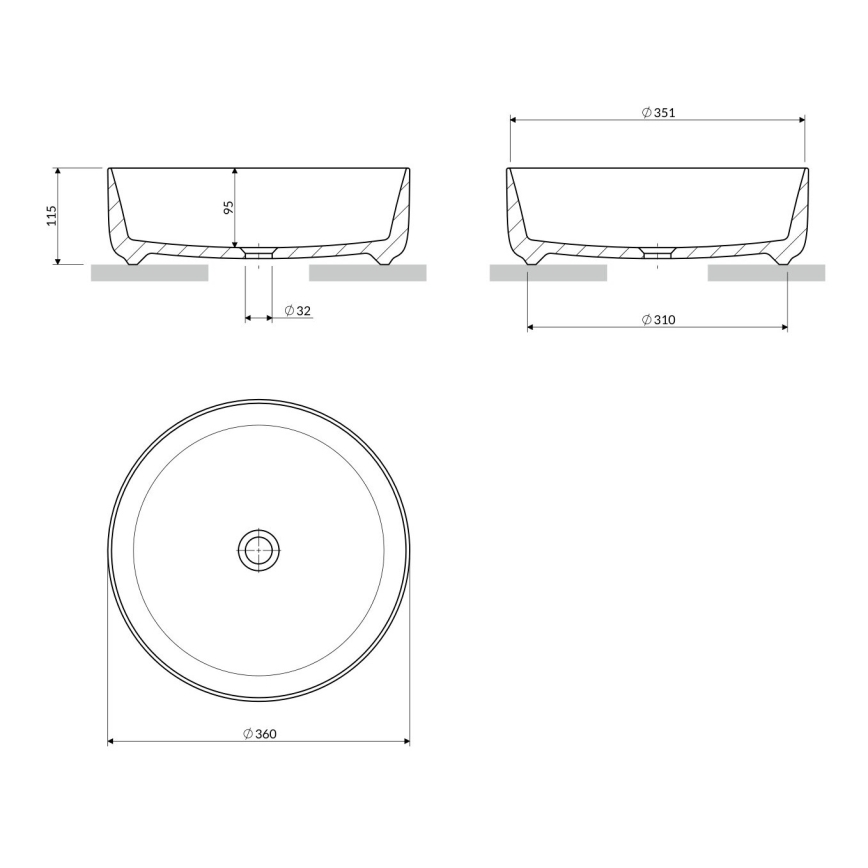 OMNIRES TULSA355BP - TULSA countertop washbasin Ø 36 cm ceramic/glossy white