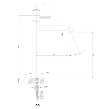 OMNIRES Y1212BL - Basin tap Y 30,8 cm semi-matte black